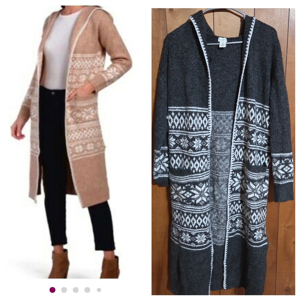 Aspen Cozy Hooded Fair Isle Duster Cardigan Blanket Small Grey